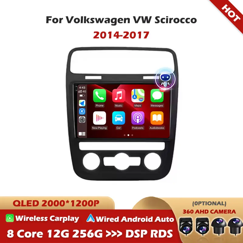 

For Volkswagen VW Scirocco 2014-2017 Android Auto QLED 9'' Multimedi Car Radio GPS Video Player Navigation 4G WIFI BT Head Unit