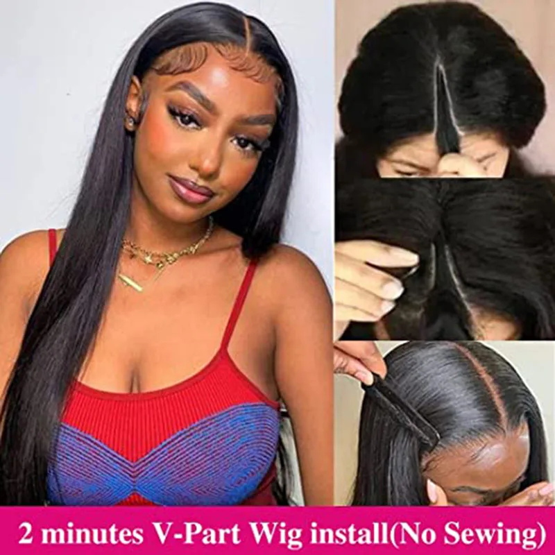 V U Part Wig Human Hair No Leave Out Straight Brazilian Human Hair Wigs No Glue Remy Human Hair Wig for Women