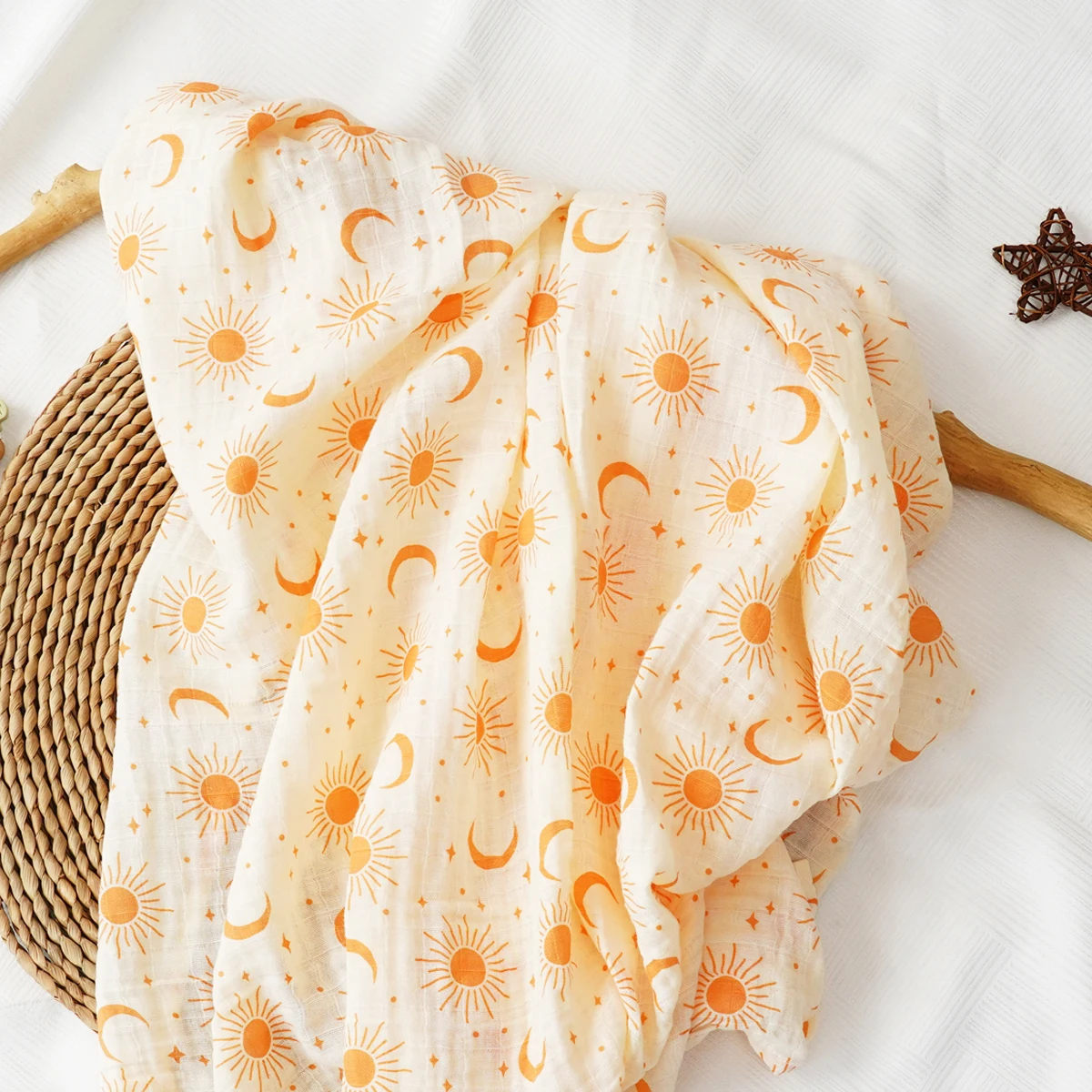 HappyFlute 1PCS Nature Printing 120*110CM  Muslin Cotton Fabric Baby Swaddle Light Blanket Baby Infant Wrap