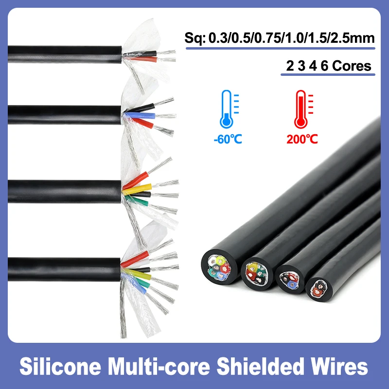 

1/3/5/10M Soft Silicone Cable Sq 0.3mm ~ 2.5mm High Temperature Resistant Cable 2/3/4/6Core Multi-core Power Control Signal Line