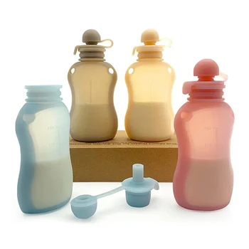 재사용 가능한 실리콘 베이비 푸드 파우치, 식품 등급 BPA 프리 퓨리 주스, 모유 보관 병, 휴대용 수유 파트너 