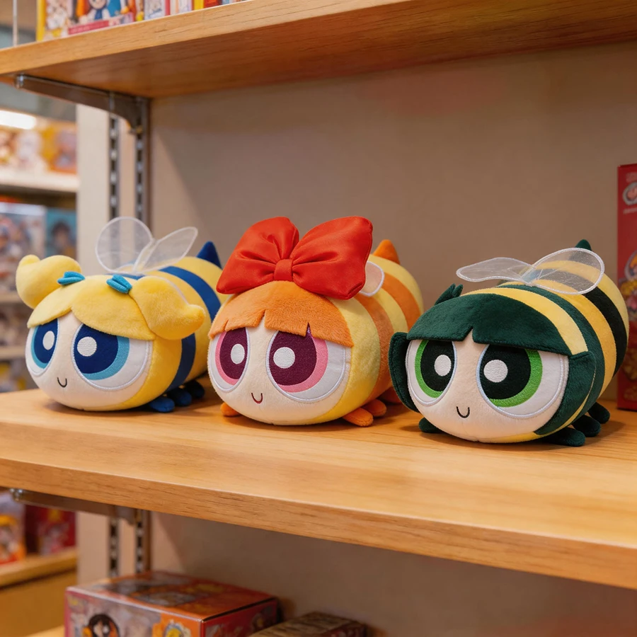20 cm große, offizielle Powerpuff Girls Bee Body Plüschpuppe, weich gefüllt, für Heimdekoration und Geburtstagsgeschenk, niedliches Cartoon-Charakter-Spielzeug