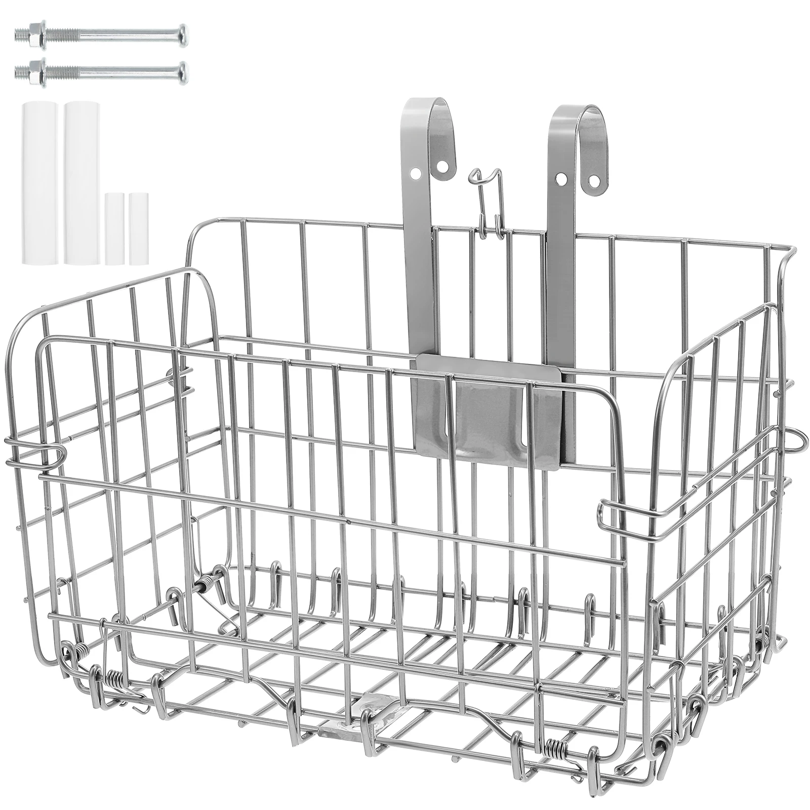 

Bicycle Rear Basket Silver Foldable Iron 34x20x23cm Storage for Adult Bikes Easy Install Metal Bike Picnic Groceries Books
