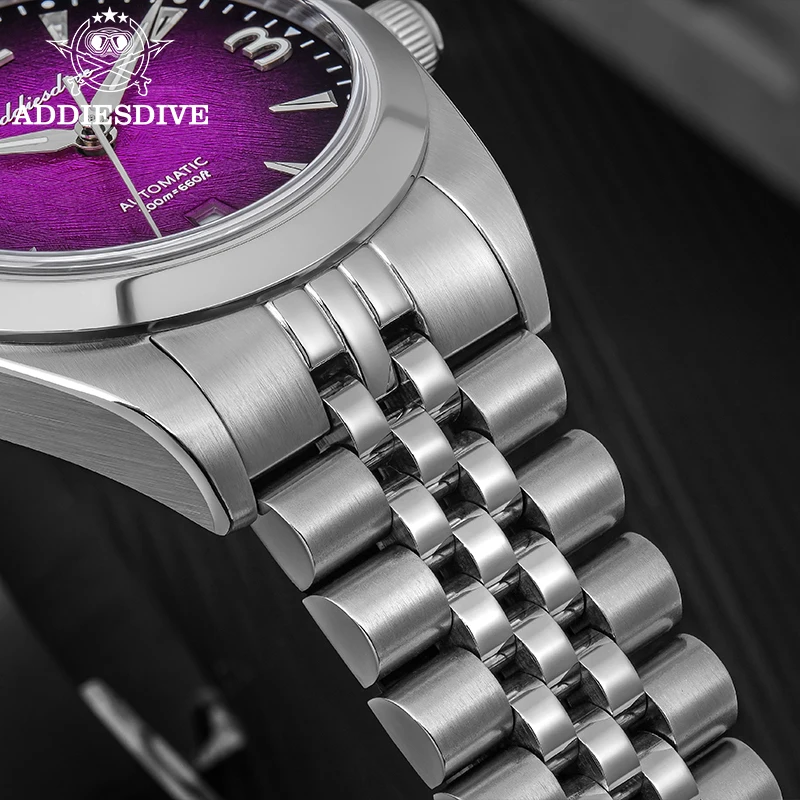 ADDIESDIVE Nebula Purple Automatic Watch BGW9 Super Luminous 39MM Sapphire Unique Flowing Texture Dial Mechanical Watches AD2560