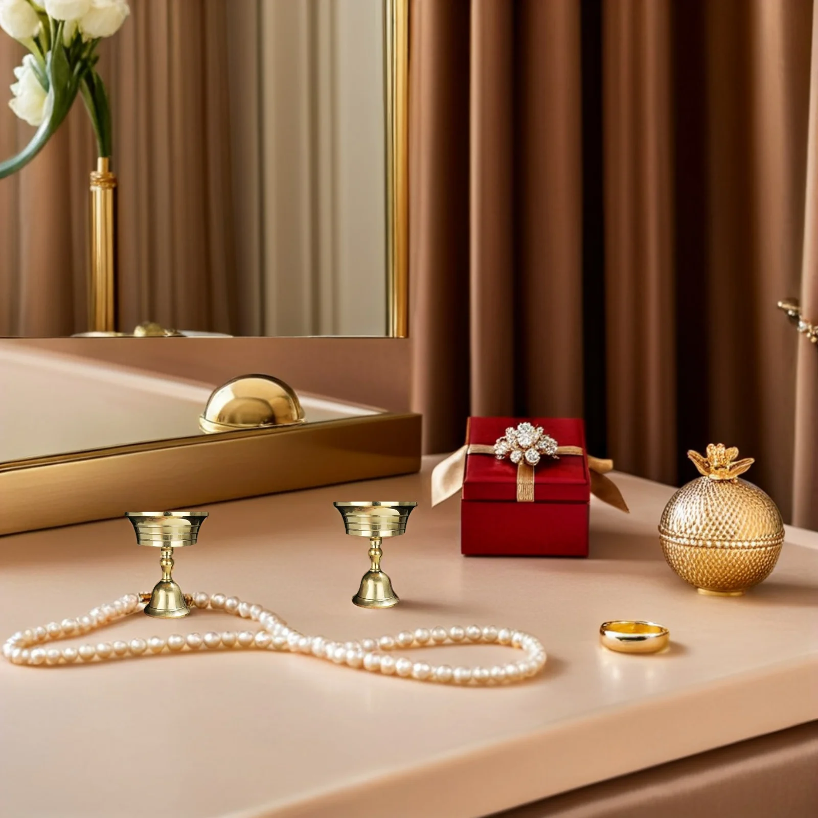 

2Pcs Copper Holders Golden Tealight Stands for Buddhist Hall Use Ghee Lamp Holder Meditative Home Decor