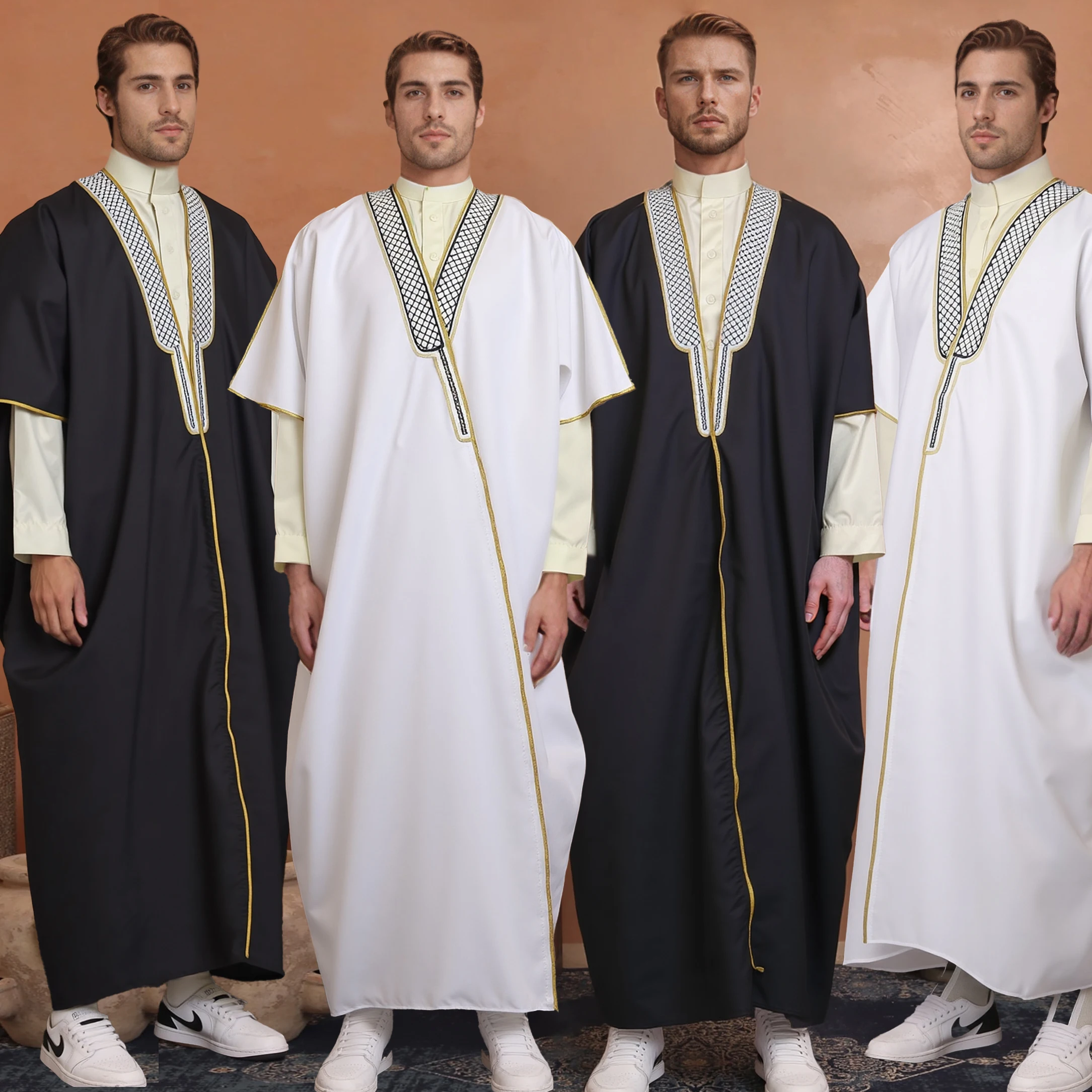 Commercio all'ingrosso OEM di alta qualità Omani Morrocon stile tessuto Thobe arabo Bisht Bisht Turchia abbigliamento caftano Abaya uomini musulmani Bisht