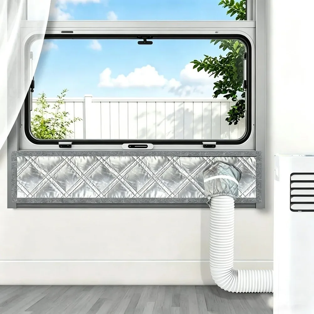Portable AC Window Sealing Cloth Silver Coated Vent Kit For Sliding Window 5-6 Inch Hose, Insulation Cloth AC Window Vent Kit