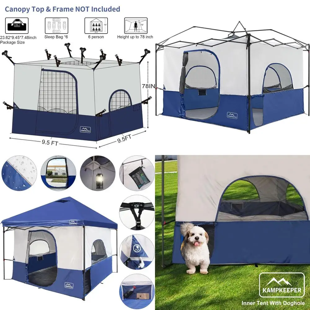 

10'x10' Pop-Up Canopy Convertible Camping Tent with Vented Roof and Dog Hole, Navy Blue