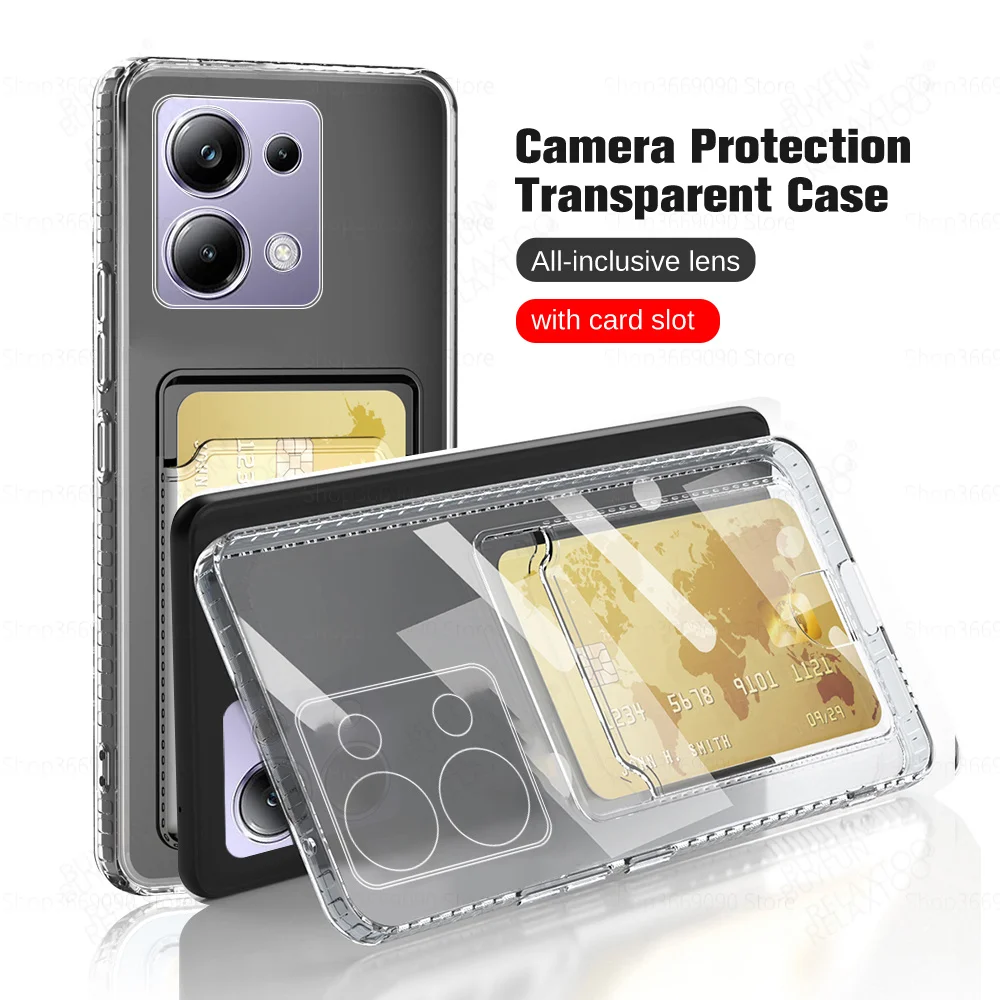 Poko M6 Pro Case Soft Clear Card Slot Fundas Shell For Xiaomi Poco M6 Pro M 6Pro M6Pro 4G Lens Shockproof Protection Phone Cover