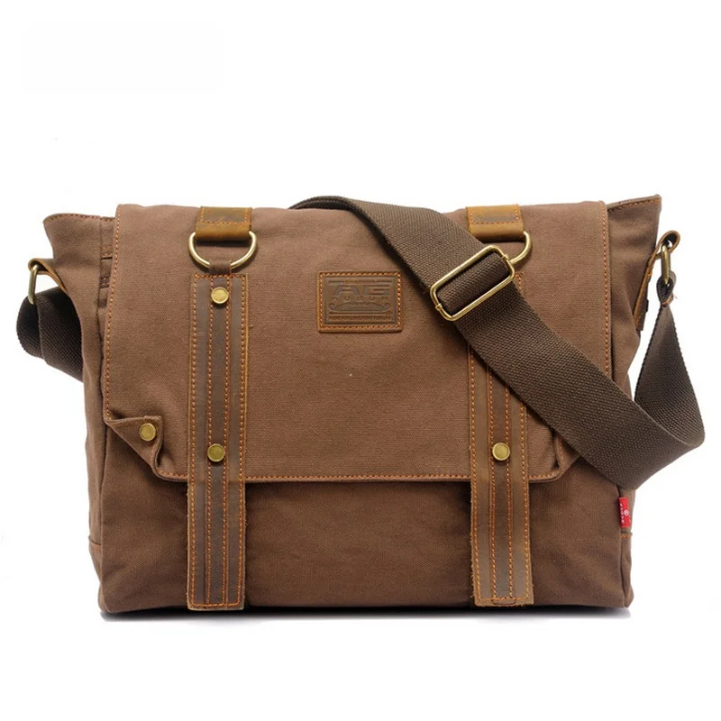 

AUGUR Мужская парусиновая сумка через плечо в стиле ретро, горизонтальная сумка через плечо на одно плечо, мягкий холщовый материал, большой размер, чистый цвет