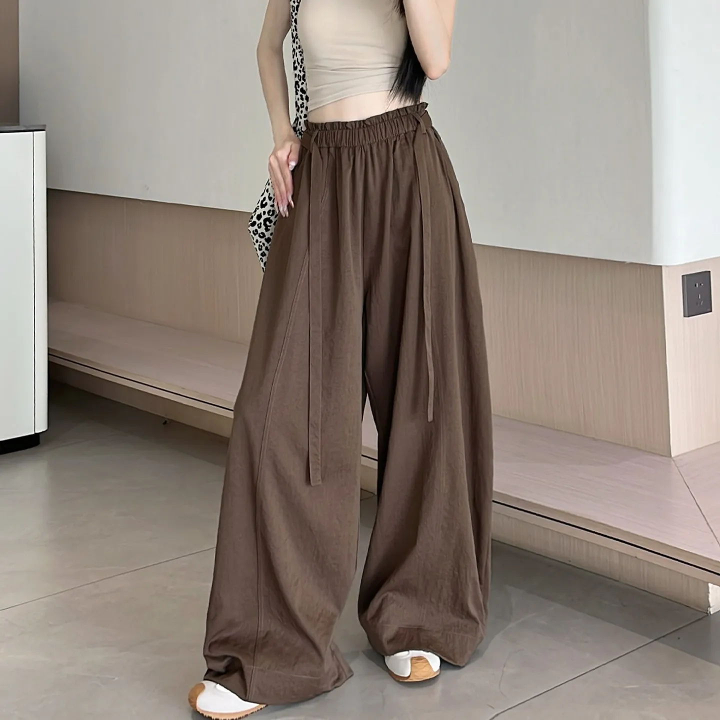 Summer Thin Solid-color Quick-drying Women's Loose Casual Pants High Waist Drawstring Wide-leg Pants Wholesale
