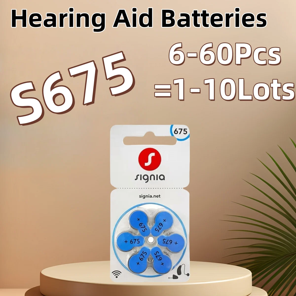 6-60PCS Signia Hearing Aid Batteries  Size 675 60PCS / 10 Cards S675 A675 ZA675 PR44 P675, Signia Hearing Aid Zinc Air 675 Batte
