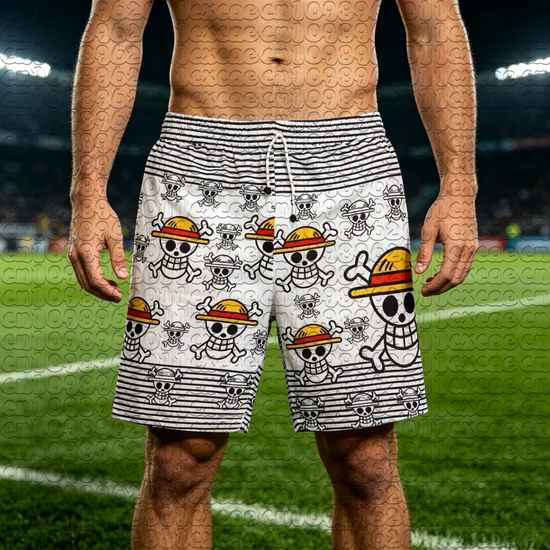 Summer New Manga Basketball Shorts One Piece All Crew Skull Logo Full Print Unisex Quick Dry Drawstring Anime Sports Shorts