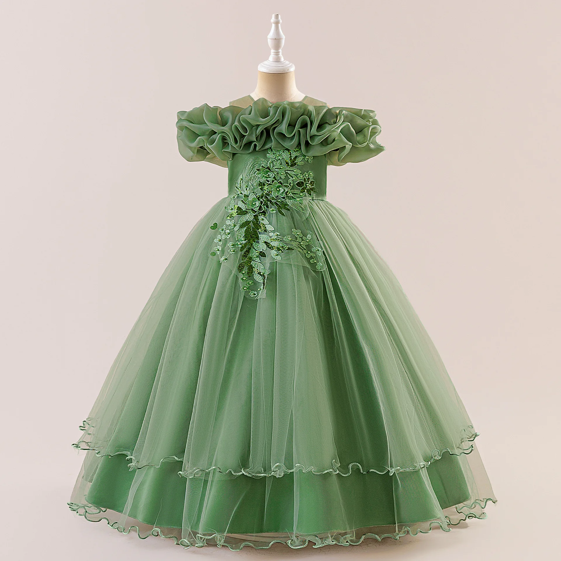 

Girl Ceremony Dress Luxury Embroidery Elegant Kids Dress For Girls Wedding Bridesmaid Prom Long Gown Teenage Graduation Dress