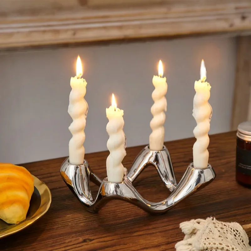 Silver Ceramic Candlesticker Decoration Wave Shaped Candle Holder Abstract Sculpture Ornament Nordic Ins Home Decoration