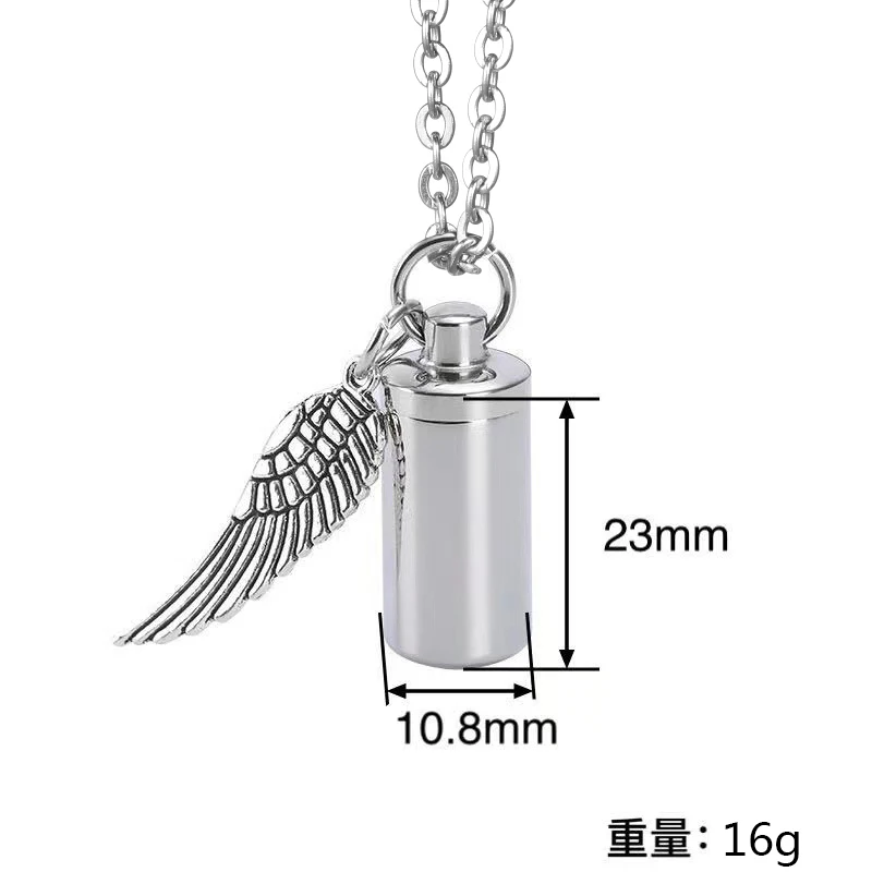 High Quality Stainless Steel Capsule Style Necklace Angel\'s Wing Tag Open Ashes Urn Lockets Commemorate Loved Ones Pendant Gift