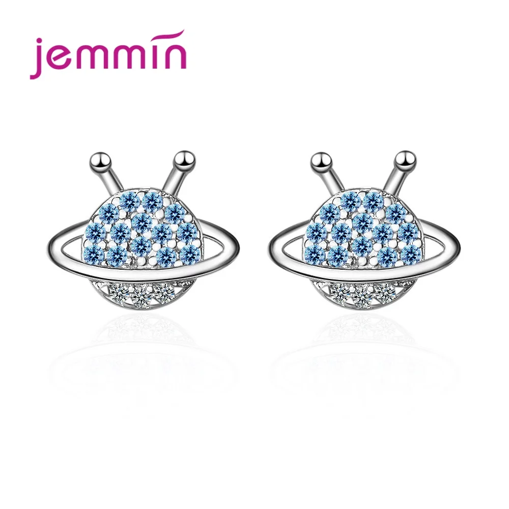 Personlity 925 Sterling Silver Blue Planet Crystal Zircon Stud Earrings For Women Girls Anniversary Party Jewelry Gift Accessory