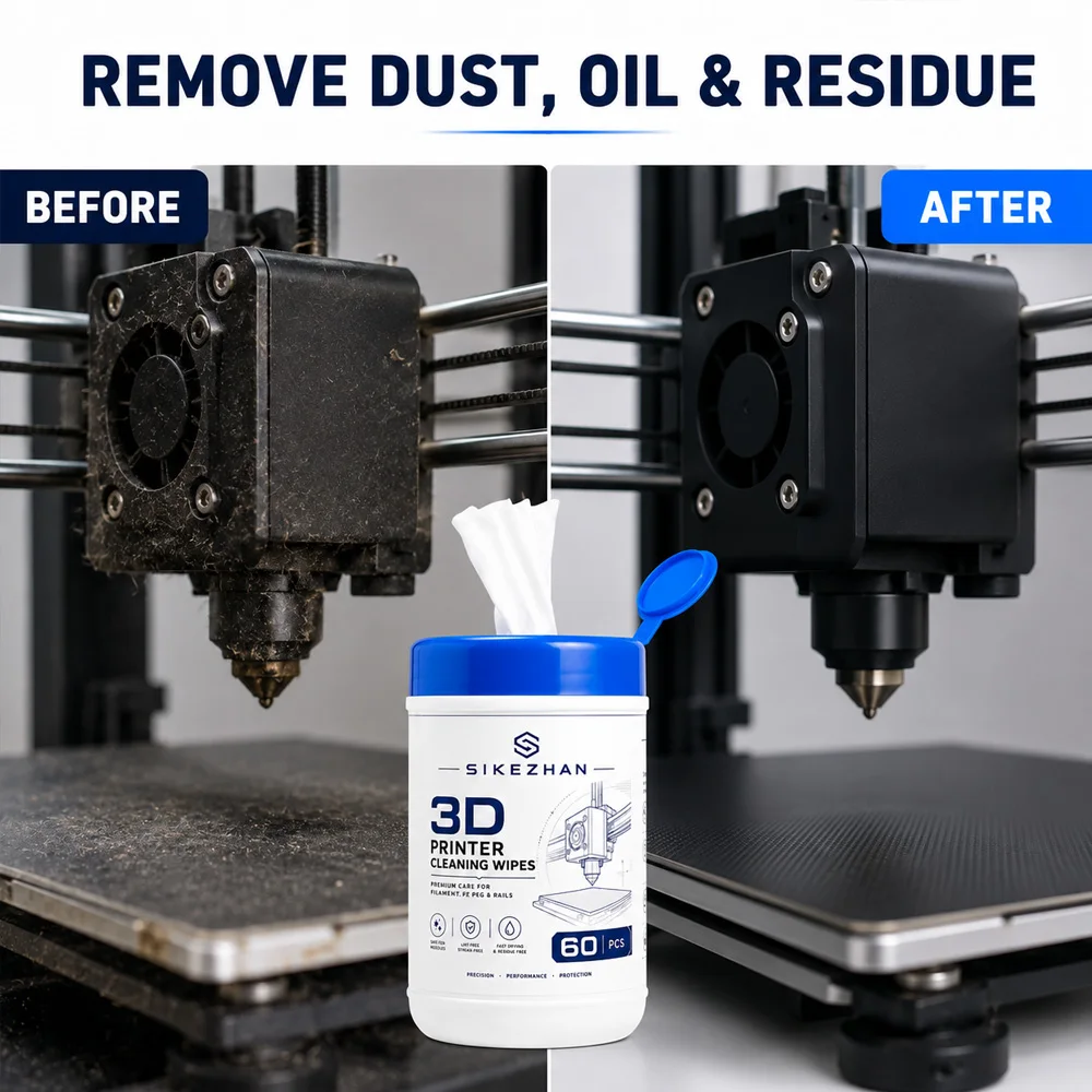 60 Count 3D Printer Cleaning Wipes for Nozzle Hotbed Build Plate FEP Film Rails Lint Free Fast Drying Maintenance Supplies