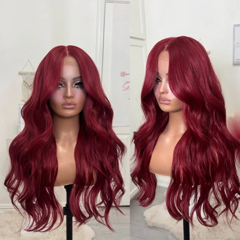 

Highlight Body Wave Burgundy Colored Wig 100% Human Hair 13x4 Transparent Lace Front Glueless Human Hair Wig Ready To Wear