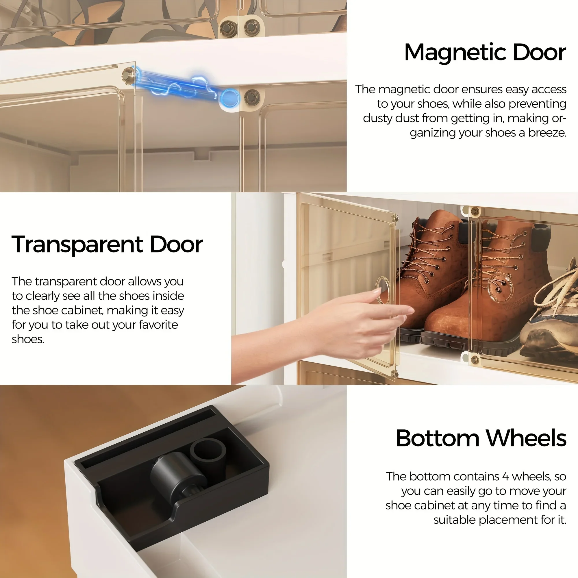 9 Layers Plastic Foldable Home Display Storage Cabinet with Big Capacity, Wheels, and Transparent Door