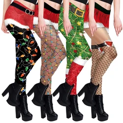 Leggings de mujer, pantalones elásticos ajustados de cintura alta, medias divertidas, pantalones con estampado de árbol de Navidad, vestido de fiesta de Navidad