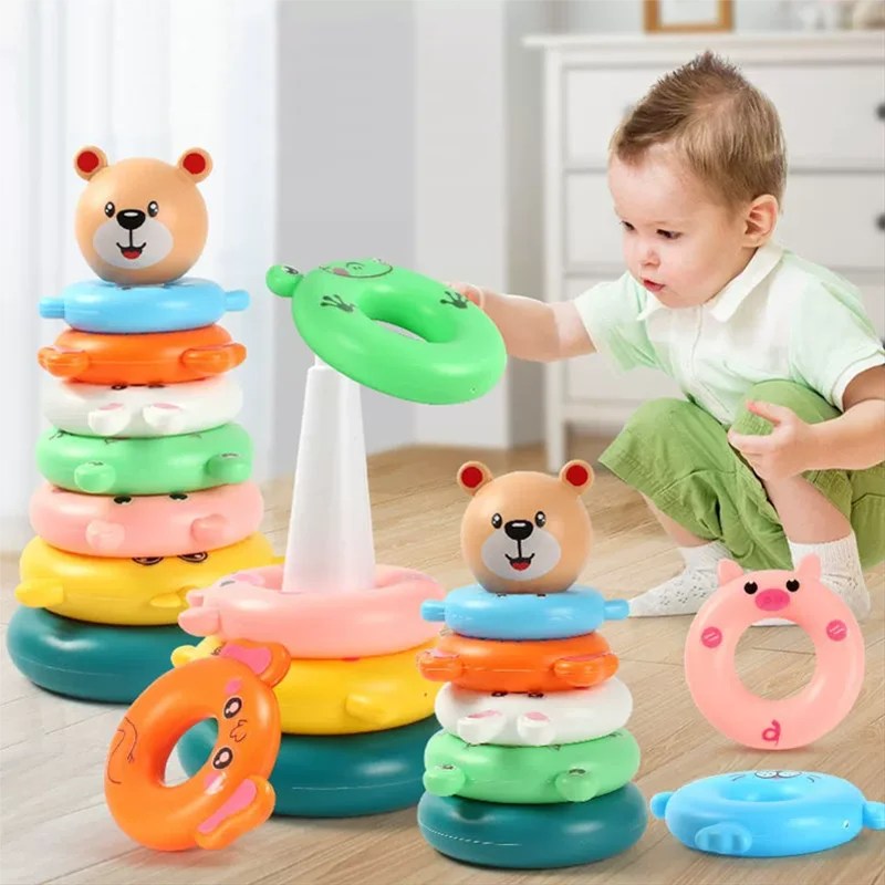 Children's Enlightenment Puzzle Rainbow Tower Ring Early Education Fun Parent Child Interaction Sensory Integration Training Toy