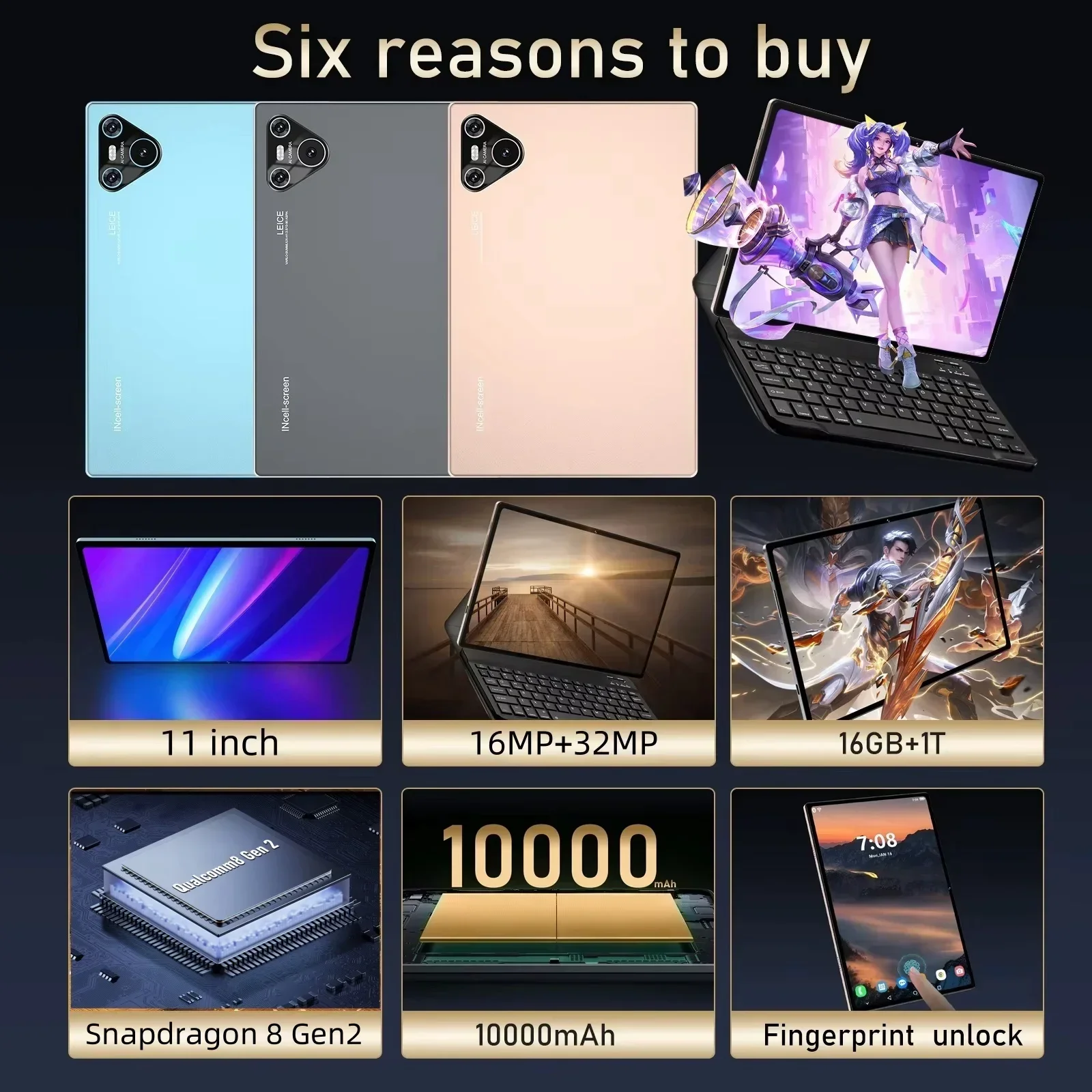 New Tablet Pad 9 Pro11 inch 16GB+1024GB HD 4K Screen Snapdragon 8Gen2 Android 13 Tablet 5G Dual SIM WiFi Google Tablet PC