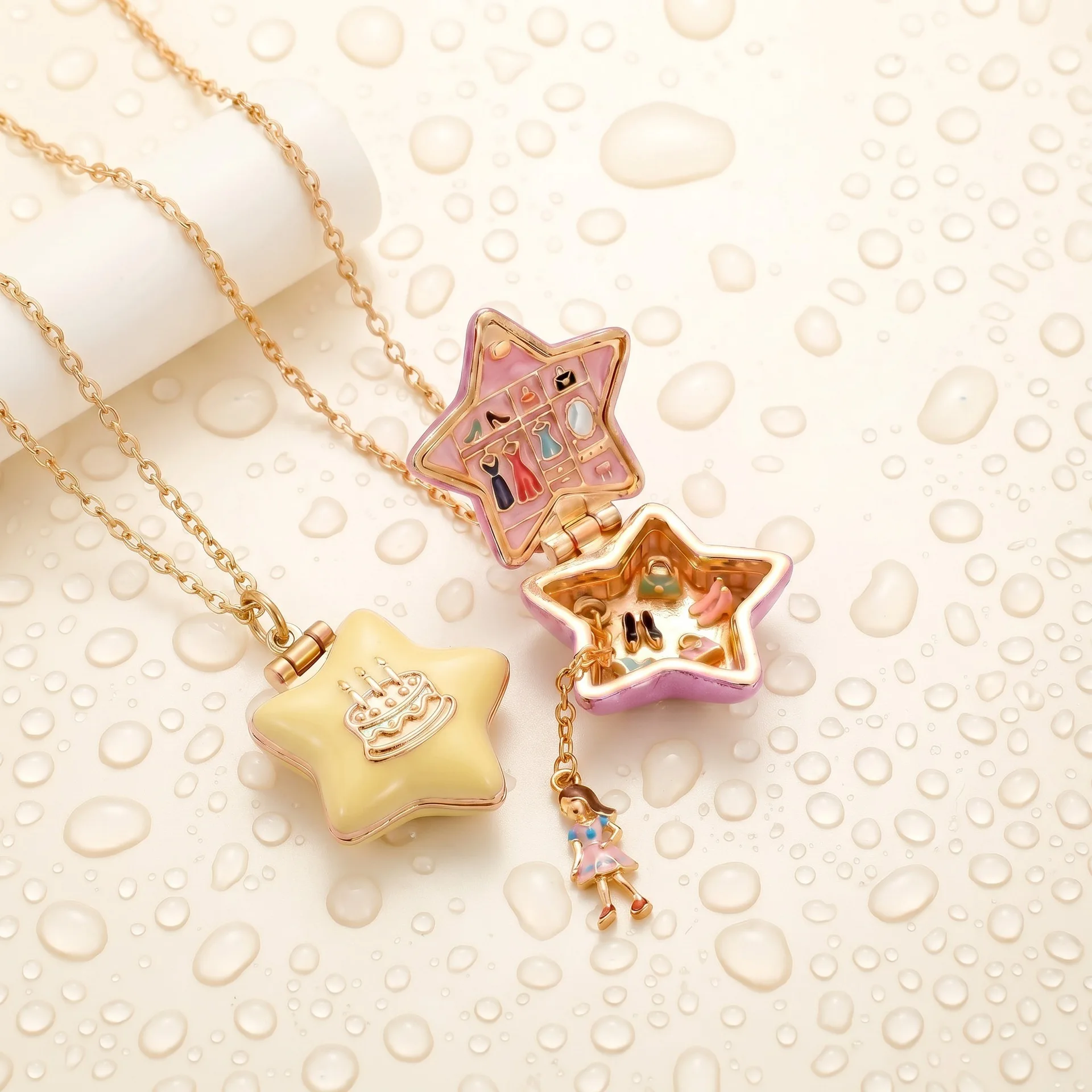 Colors Gold Opening Closing Phase Box Jewelry Pendant Necklace For Women's Pentagram Cloud Cute Interesting Design Gift Necklace view 5
