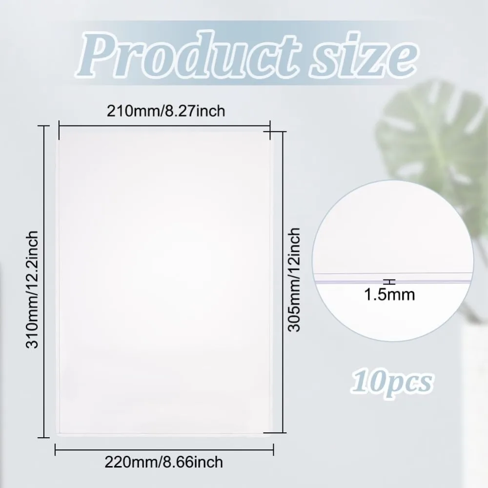 10 Pack PVC Plastic Sheet Protectors 12.2x8.6 Inch Hard Clear Poster Protectors Sleeves A4 Plastic Document Protector