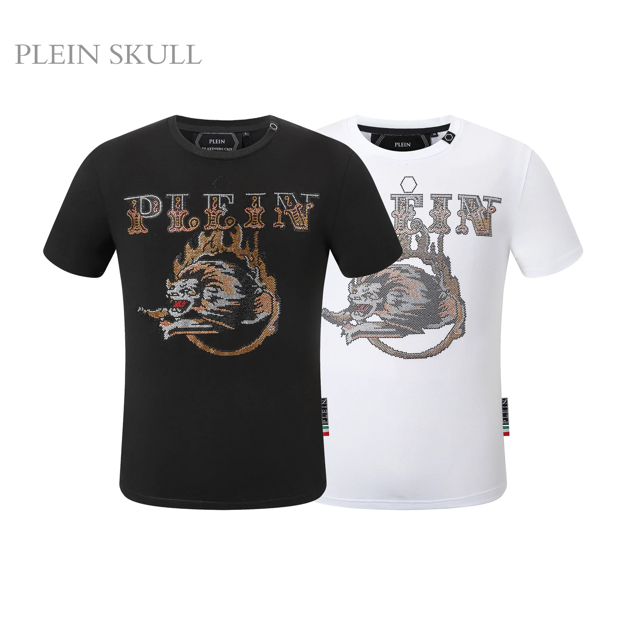

Модная мужская хлопковая футболка PLEIN SKULL, летняя классическая футболка в стиле панк с коротким рукавом, топ с принтом льва, круглый вырез, унисекс, дышащая толстовка
