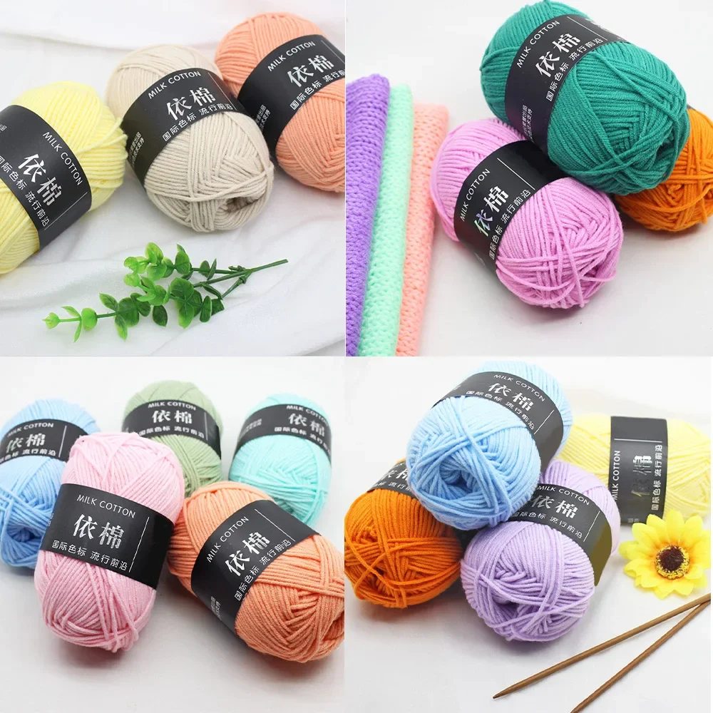 4ply Milk Cotton Yarn Knitting Wool Yarn Baby Scarf Sweater Hat Dolls 86 Colors Handmade Supplies Dyed Lanas Thread Crochet Yarn