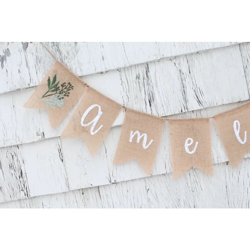 Custom Name Burlap Banner Greenery Bridal Shower Decorations Greenery Shower party gift Personalized Banner wedding decoration view 4