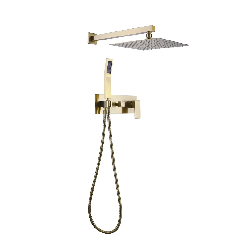 Copper wall-mounted system, rain shower set with single handle, square head, luxury rain