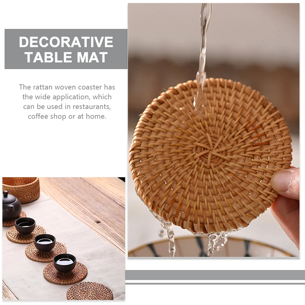 

5pcs Rattan Set H made Wicker Mats 10cm Autumn Rattan Coasters Desk Heat Resistance Placemats Table Decorative