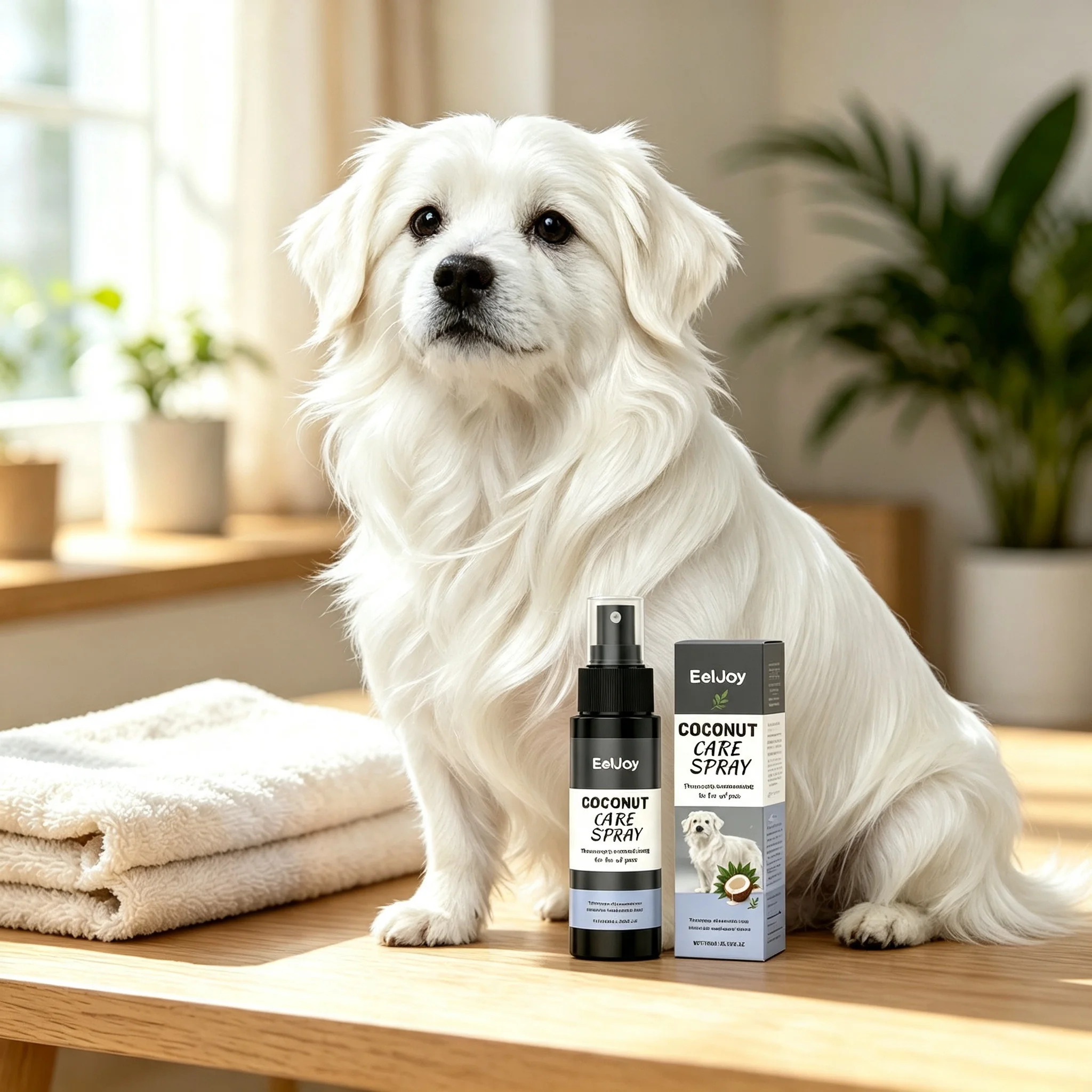 Spray de Soin pour Animaux à la Noix de Coco : Nourrit le Pelage, Améliore la Texture du Poil, Rehausse la Brillance, Élimine les Odeurs, Parfum Longue Durée, Spray de Toilettage pour Animaux