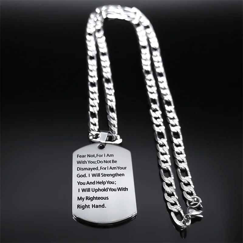 Personalized Bible Cross Dog Tag Men Necklace Stainless Steel Christian Bible Prayer Necklaces Jewelry Boyfriend Gifts N7420S05