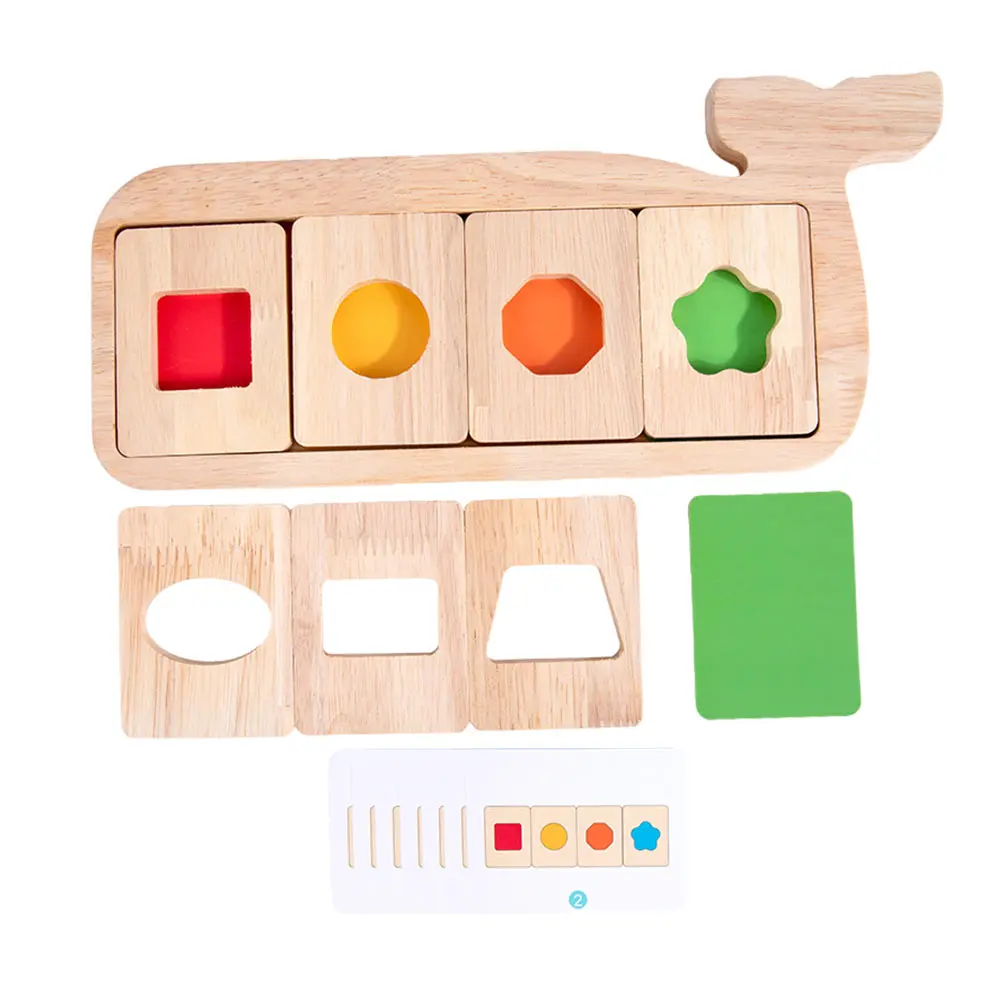 Whale Geometric Puzzle Toys Colorful Educational Stacking Wooden H Eye Coordination Child Memory Cognitive Building Blocks