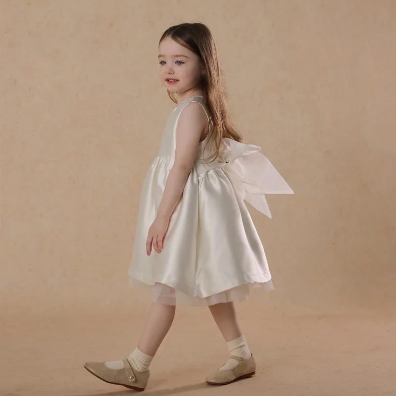 Girls' dress, bow-tie, pearl-embellished, tulle, birthday princess dress, baby's Children's Day dress, autumn/winter