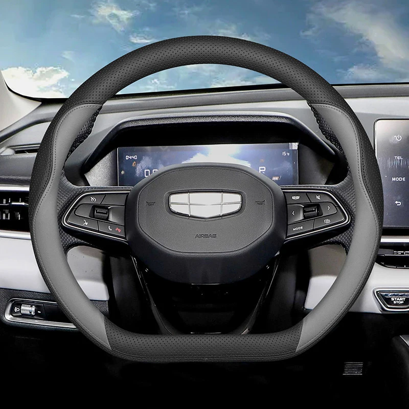 For Geely Galaxy‌ Cool Emgrand Monjaro Atlas Coolray Universal Car Steering Wheel Cover Type D Car Interior Accessories Leather