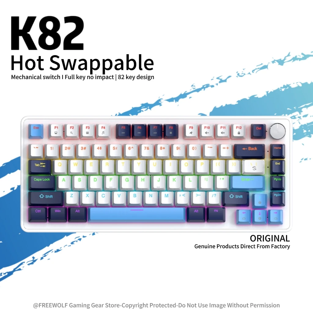 

APAYADO K82 Mechanical Keyboard,RGB Lighting,Multi-function Knobs for Mode Switching,Fully Hot-swappable Keys,Wired Keyboard