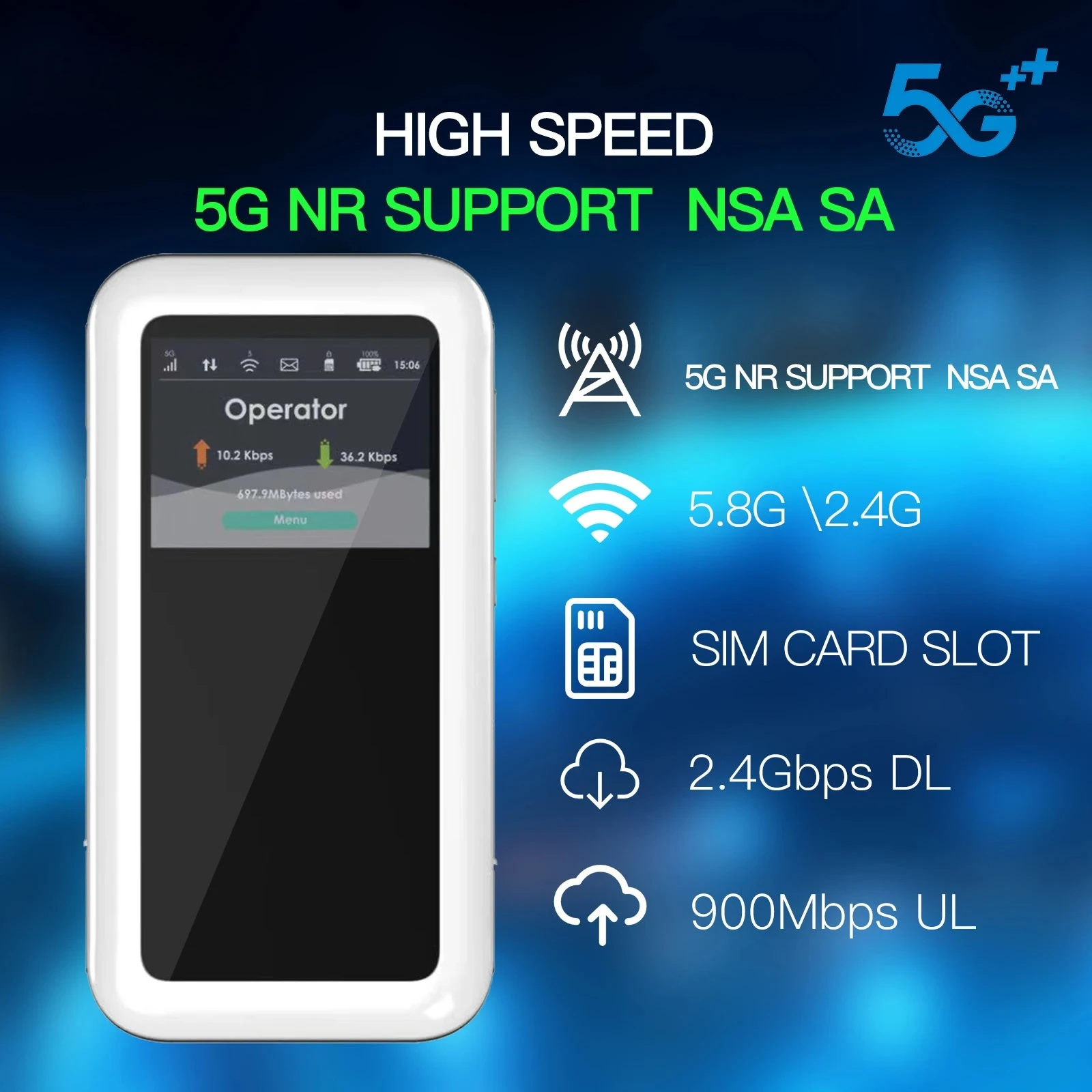 

Portable ESim Wifi 5g Wifi6 High Speed NSA SA Mode 4500mAh Battery Mobile 5g Pocket Wifi Router