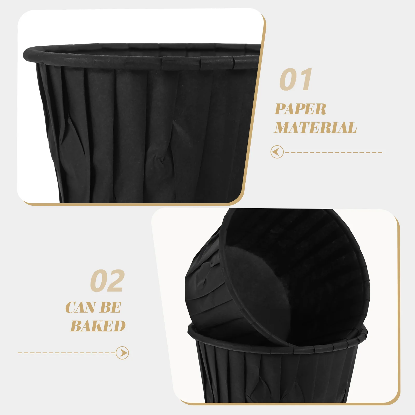 

60pcs Cake Cups Thickened Baking Cups Accessory Black Cupcake Wrappers Supplies Nonstick Oilproof 230C Resistant for Parties