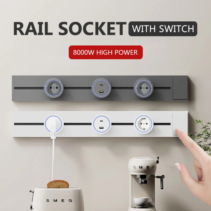 

Track Socket With Switch Kitchen Wall Outlet EU US UK Universal Standard Round Romovable Adapter Plug Electrical Socket With USB