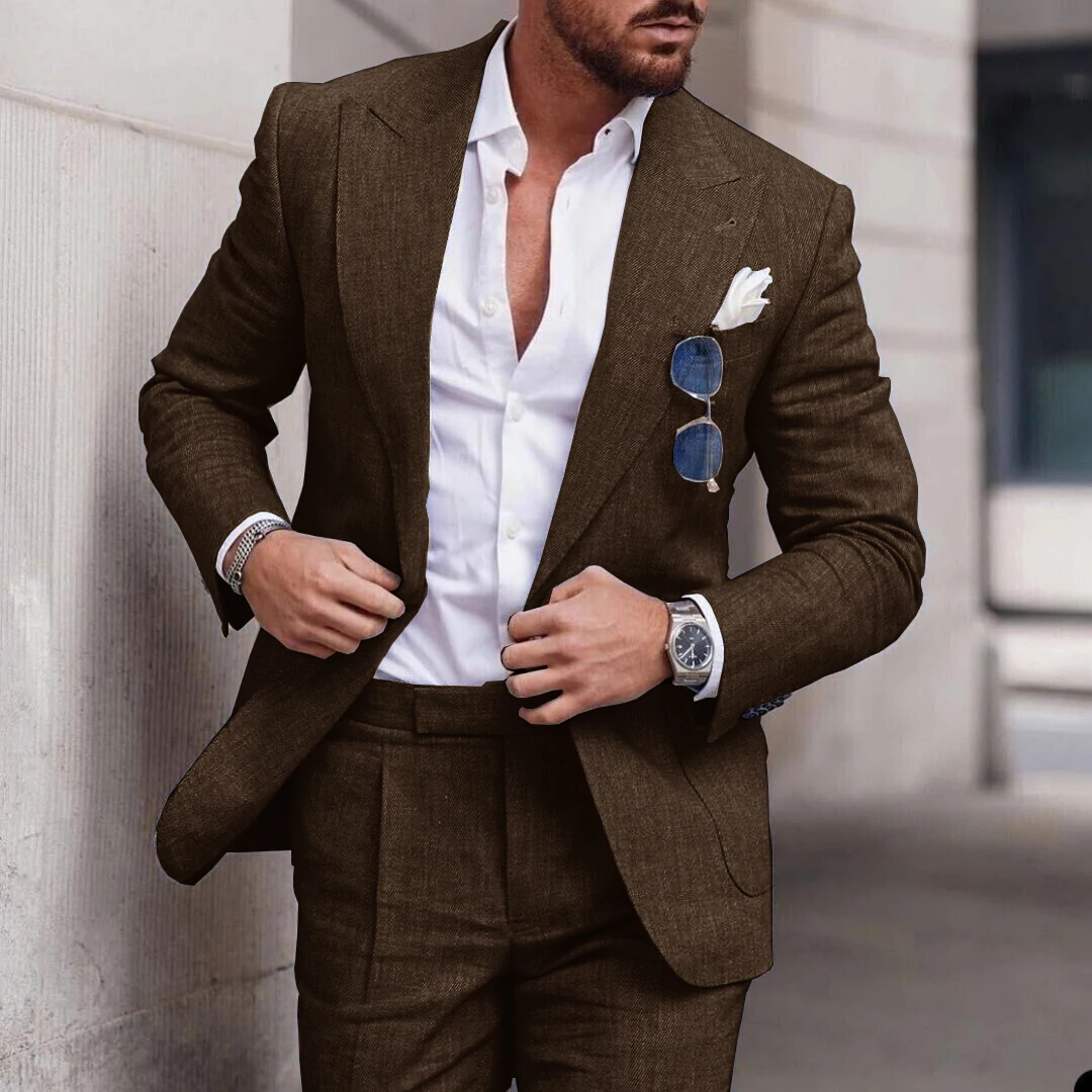 Linen Men Suits Suit Wedding Top+pants 2-Piece Single-breasted 2023 Luxury Peak Lapel Collar Flax Trajes Elegante Para Hombre