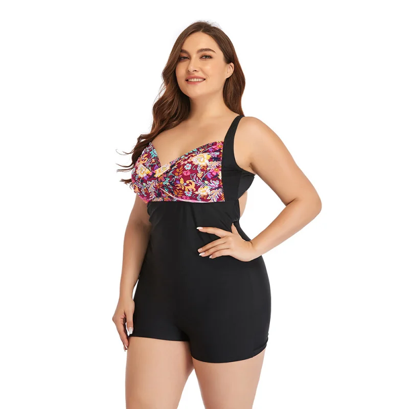 Plus Size Women's Swimwear One-Piece Boxer Swimsuit Anti-Exposure European and American Style Summer Swimwear