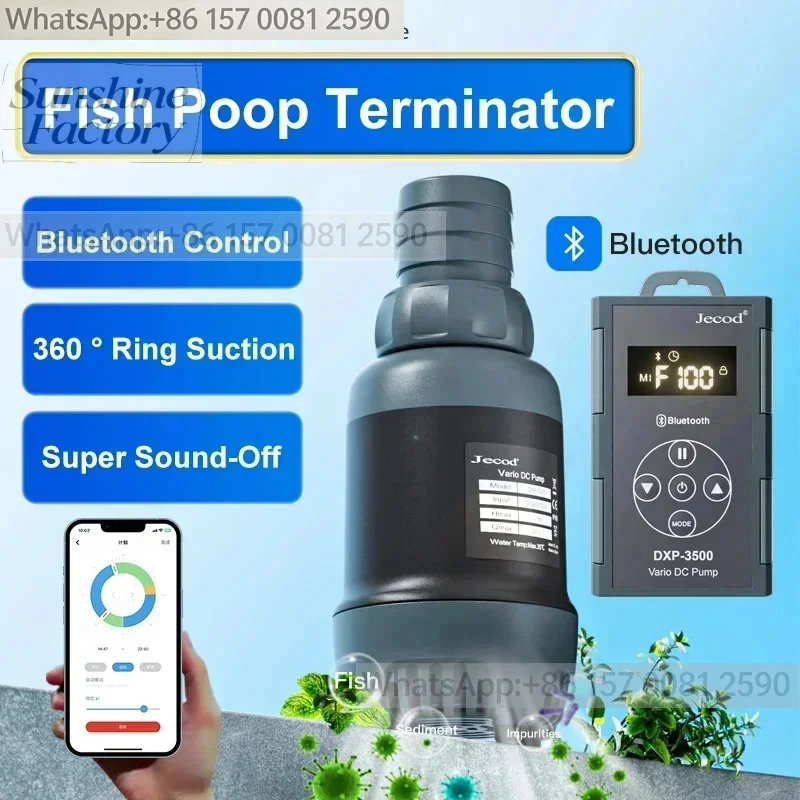 

Jebao DXP-3500 DC 24V Quiet Submersible Pump Bluetooth APP Control 360° Bottom Suction Fish Tank Waste Eliminator Water Pump