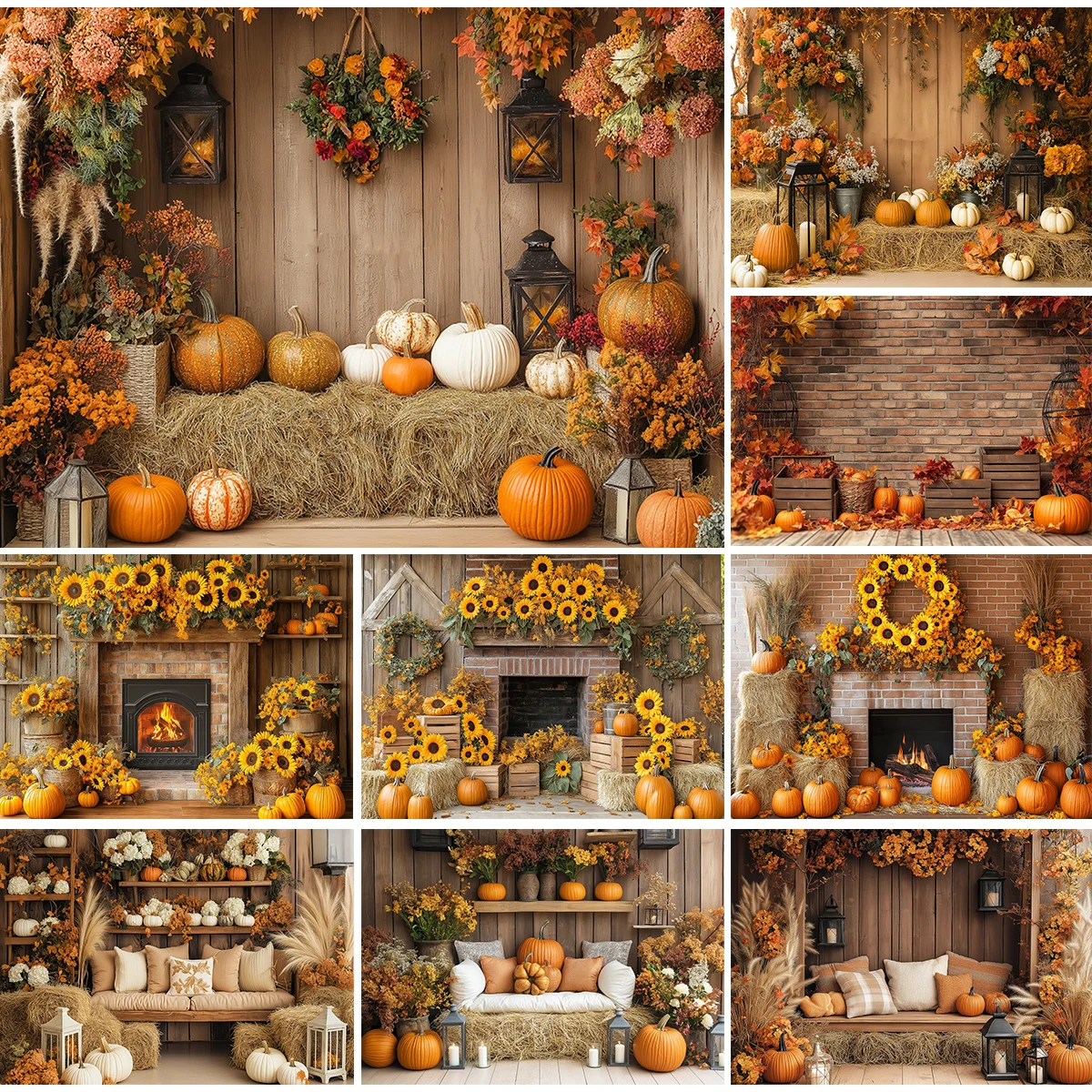 

Autumn Thanksgiving Backdrop for Photography Sunflower And Pumpkin Decor Backgrounds Kids Birthday Cake Smash Photo Studio Props