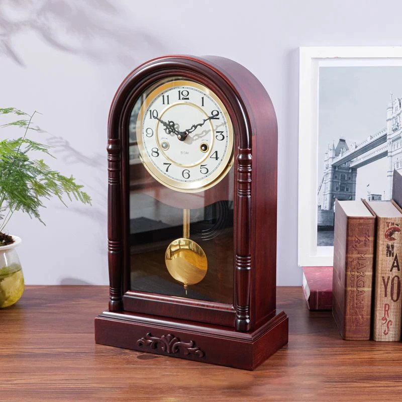 Mechanical Desk Vintage Table Solid Wood Desktop Decoration Clock Upper Chord Spring Time Reporting Pendulum Clocks