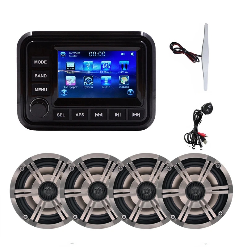 ATV RZR 5''touch screen stereo MP5 player BT H-303A + 2prs 6.5'' waterproof speakers H-065 Yacht Boat UTV