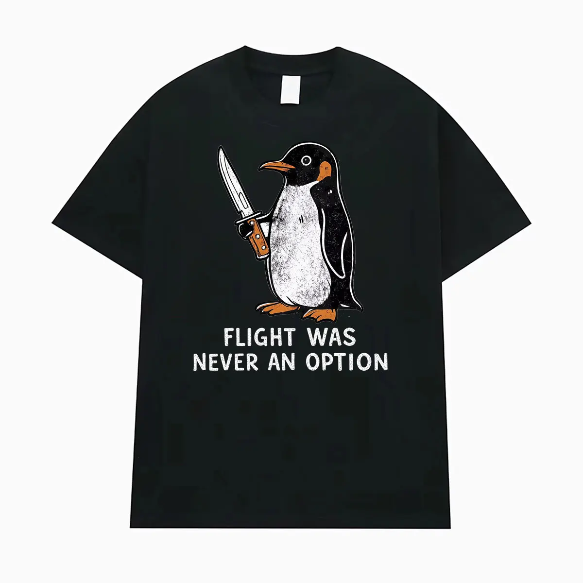 Flight Was Never An Option Sarcastic Penguin Funny Graphic T-shirt Men Women Fashion Vintage T-shirts Comfort Oversized T Shirts